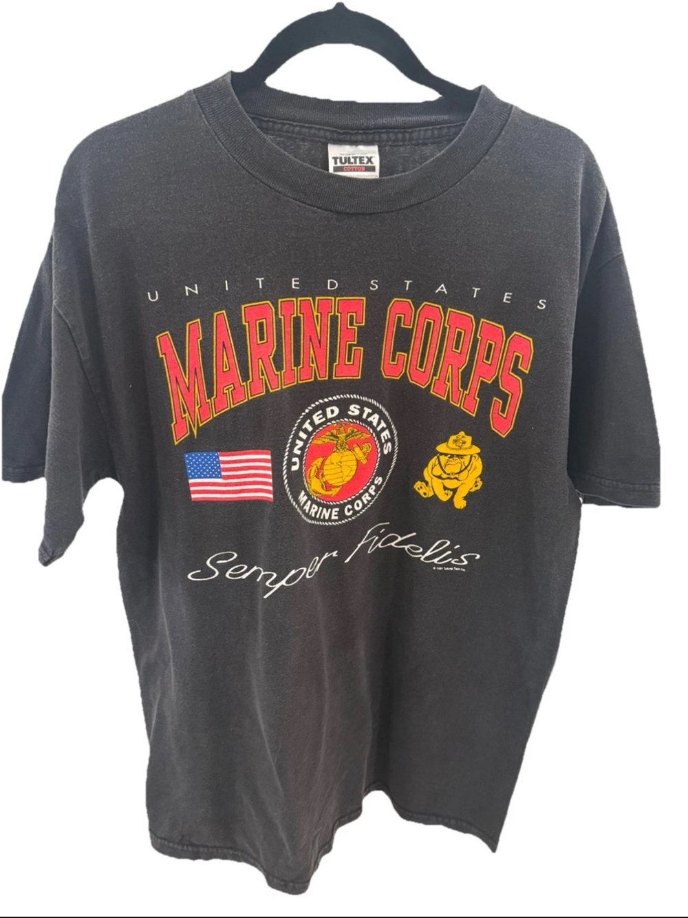 Vtg USMC Marine Corps T-Shirt 1991 Talking Tops Inc 90s Sz Large Black
